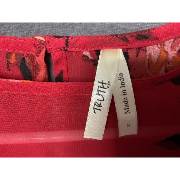 Truth NYC Blouse Womens Small Red Floral Ruffle Long Sleeve Sheer Top Boho Chic - Picture 2 of 8